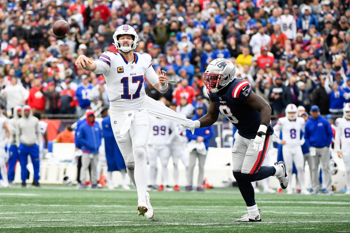Bills quarterback Josh Allen had a key turnover in Buffalo's loss to the Patriots in Week 7.