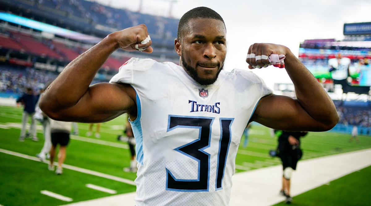Titans safety Kevin Byard flexes as he leaves the field after a game.