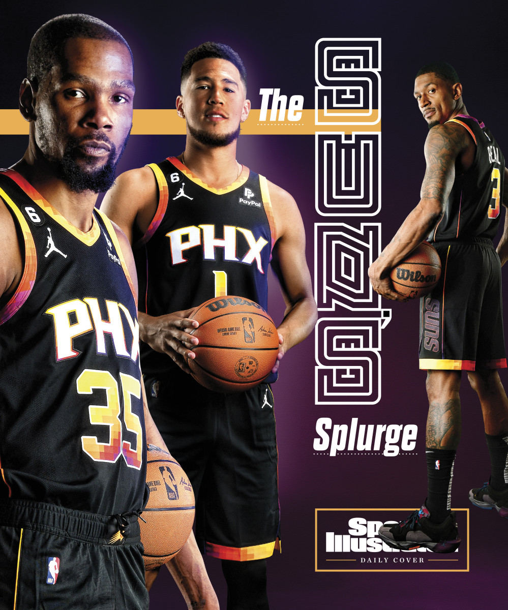 Kevin Durant, Bradley Beal and Devin Booker pose in a graphic headlined “The Suns’ Splurge” for a Sports Illustrated Daily Cover.