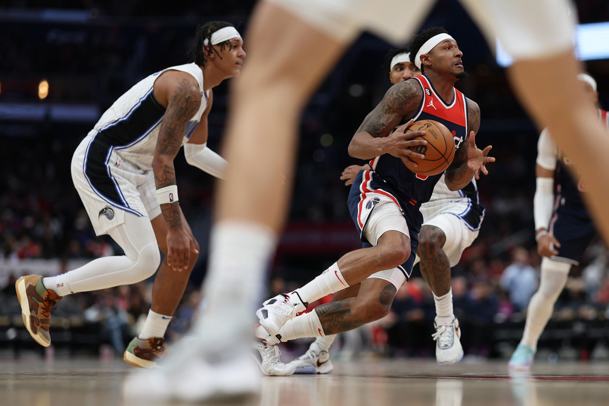 Bradley Beal battles for control while playing for the Washington Wizards.