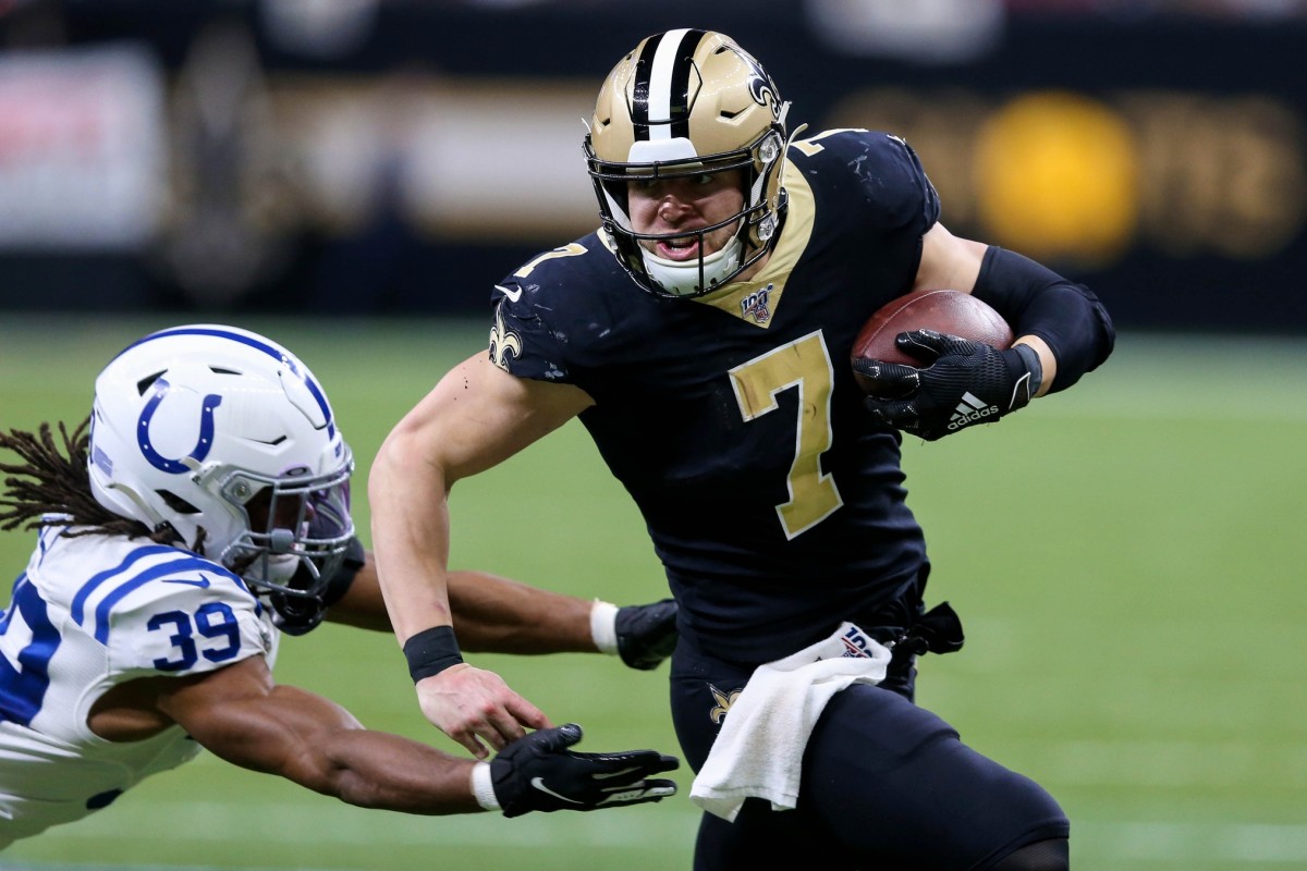 Dec 16, 2019; New Orleans Saints  Taysom Hill (7) runs to open space against the Indianapolis Colts. Mandatory Credit: Chuck Cook-USA TODAY Sports