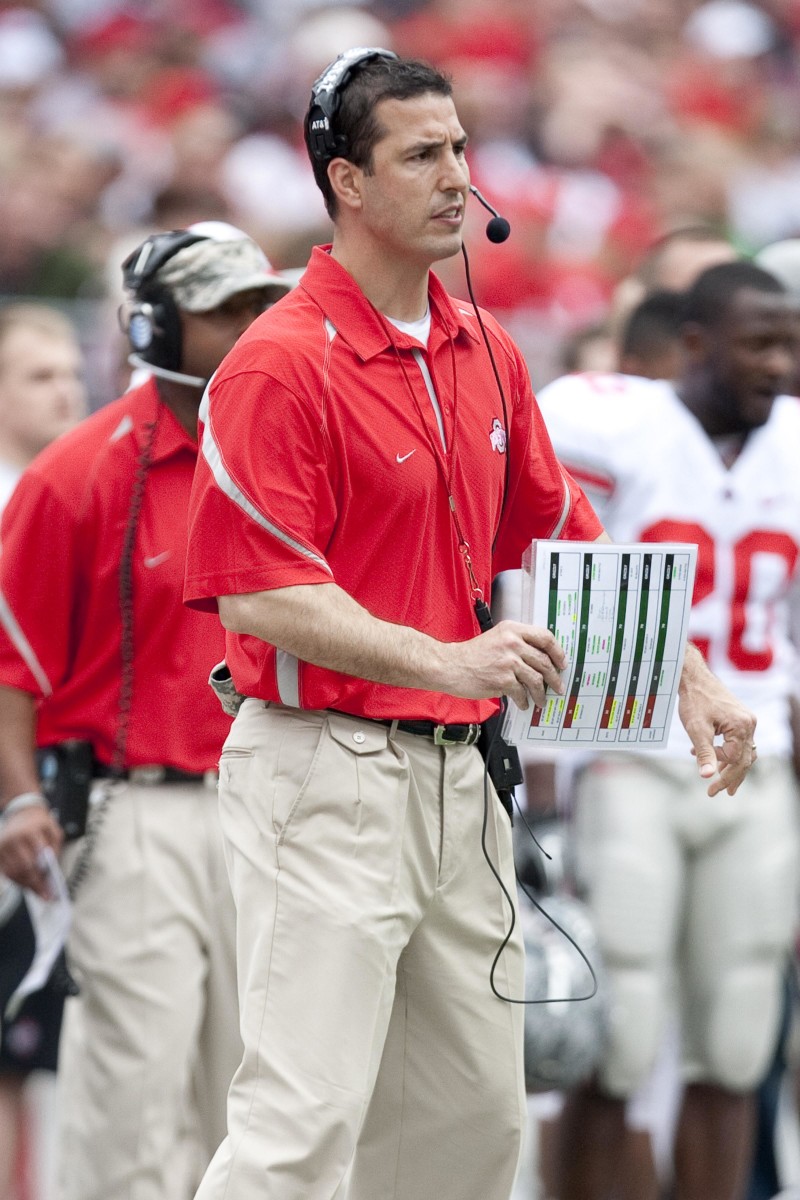 April 23, 2011; Columbus, OH, USA; Ohio State Buckeyes assistant coach Luke Fickell coaches the Gray team during the spring game at Ohio Stadium. Mandatory Credit: Greg Bartram-USA TODAY Sports