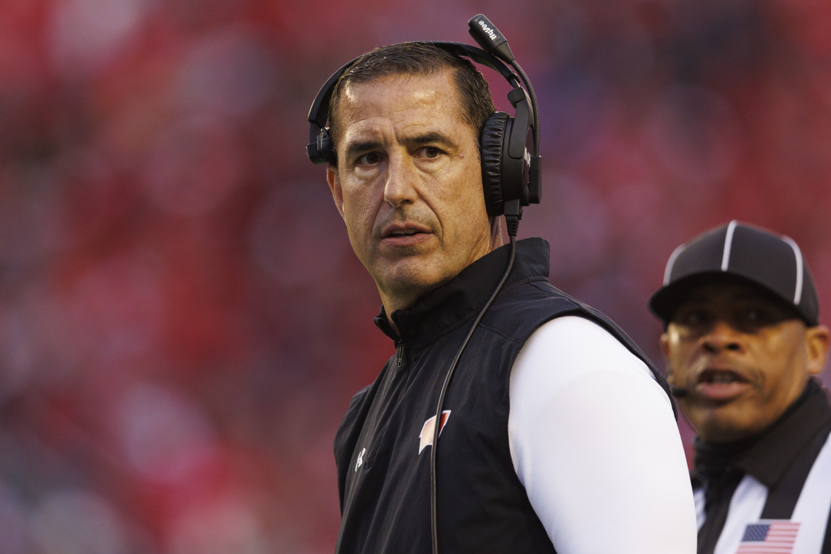 Oct 14, 2023; Madison, Wisconsin, USA; Wisconsin Badgers head coach Luke Fickell during the game against the Iowa Hawkeyes at Camp Randall Stadium. Mandatory Credit: Jeff Hanisch-USA TODAY Sports