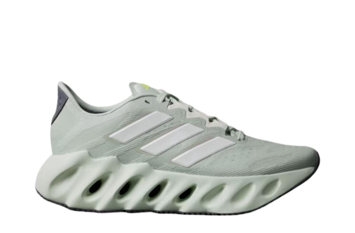 adidas switch fwd running shoe in the color linen green