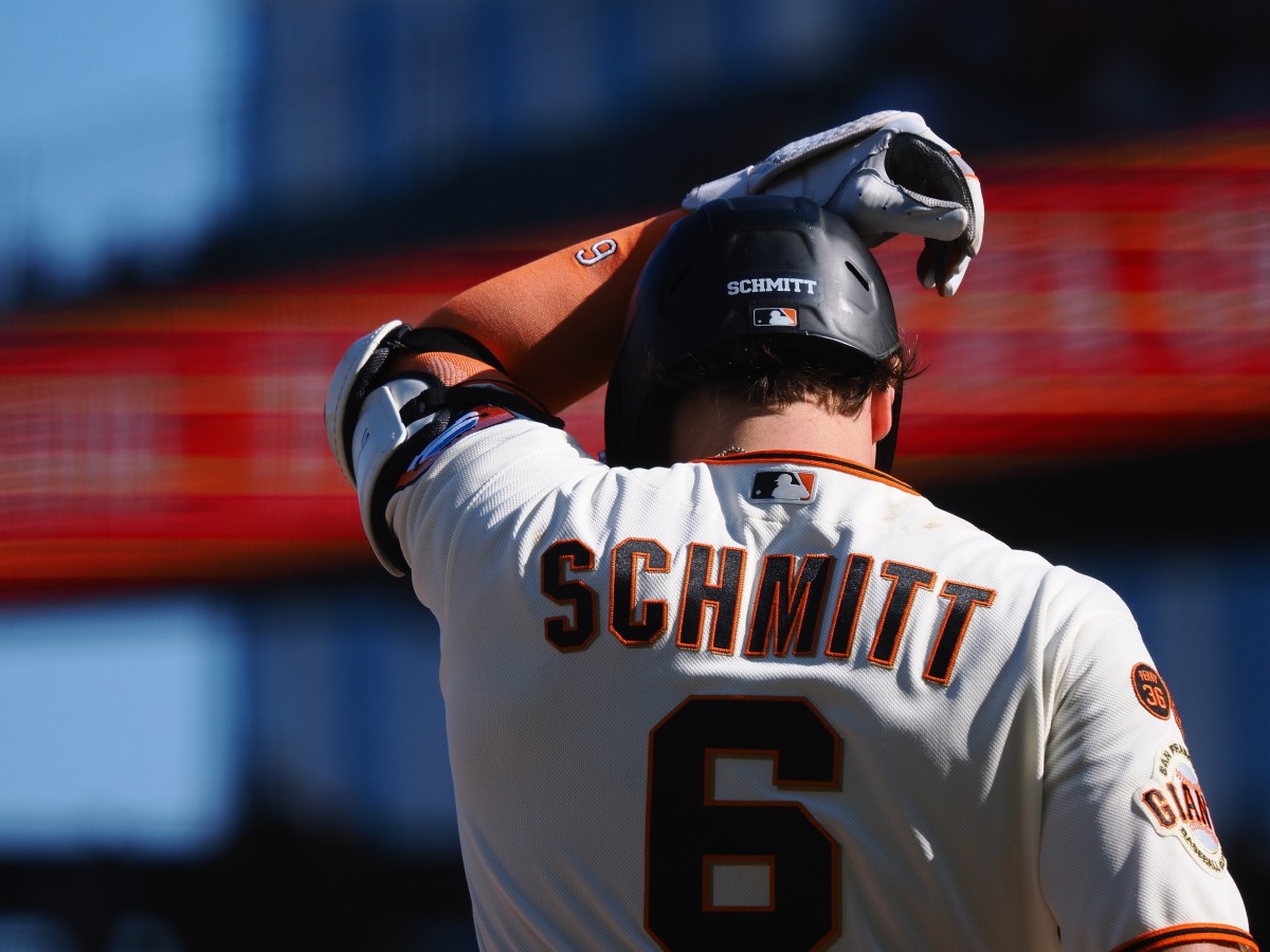 SF Giants infielder Casey Schmitt (6) steps up to the plate during his rookie season (2023).