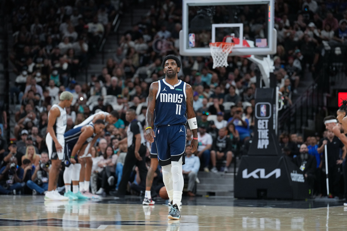 Dallas Mavericks superstar Kyrie Irving during the team's win against the San Antonio Spurs