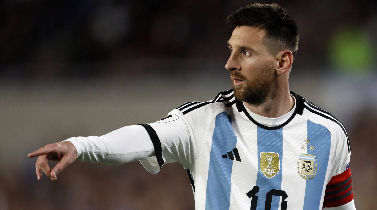 Lionel Messi playing for Argentina