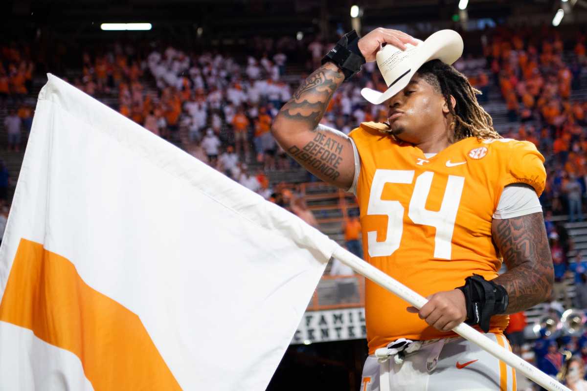 Tennessee Volunteers OL Gerald Mincey after the 2022 loss to Georgia. (Photo by Brianna Paciorka of the News Sentinel)