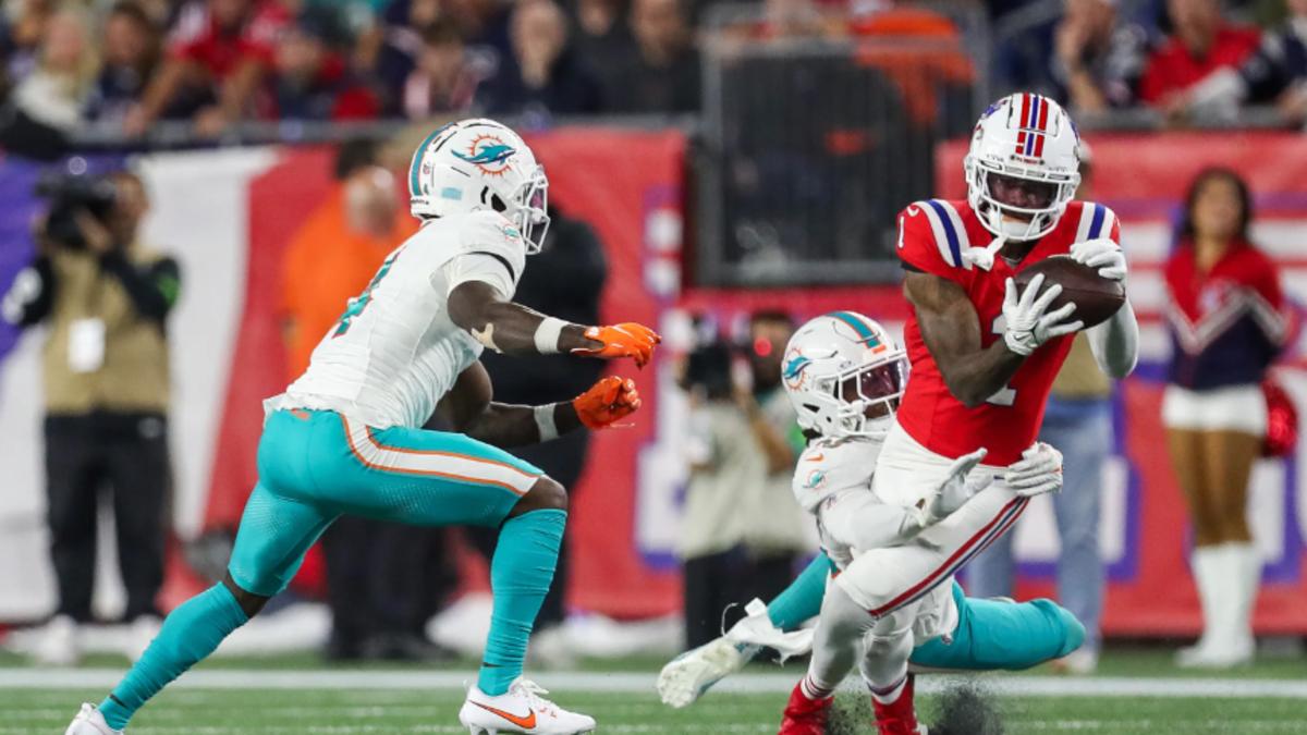 Patriots receiver DeVante Parker makes a catch during the previous game against the Dolphins.