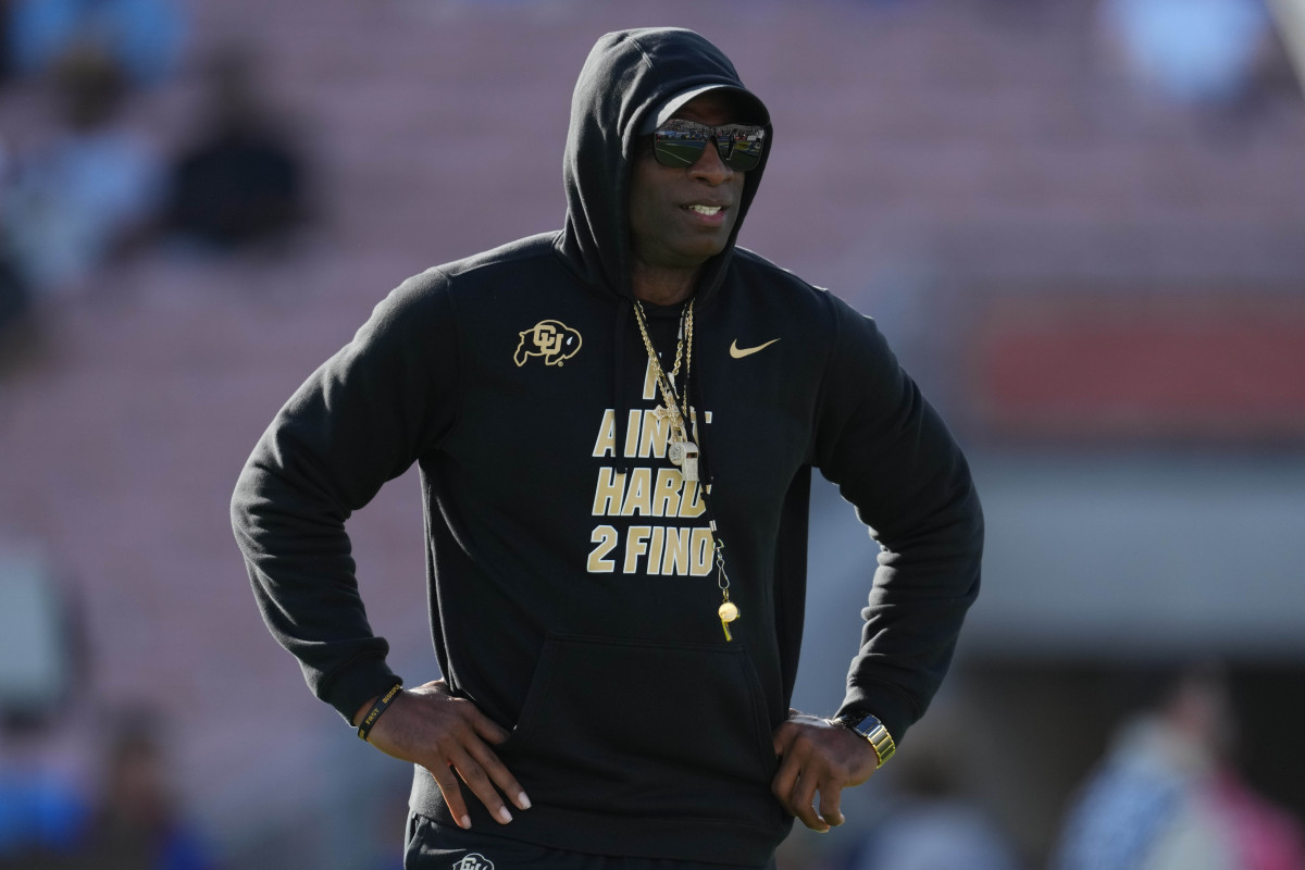 Colorado Buffaloes head coach Deion Sanders reacts during the game against the UCLA Bruins at Rose Bowl