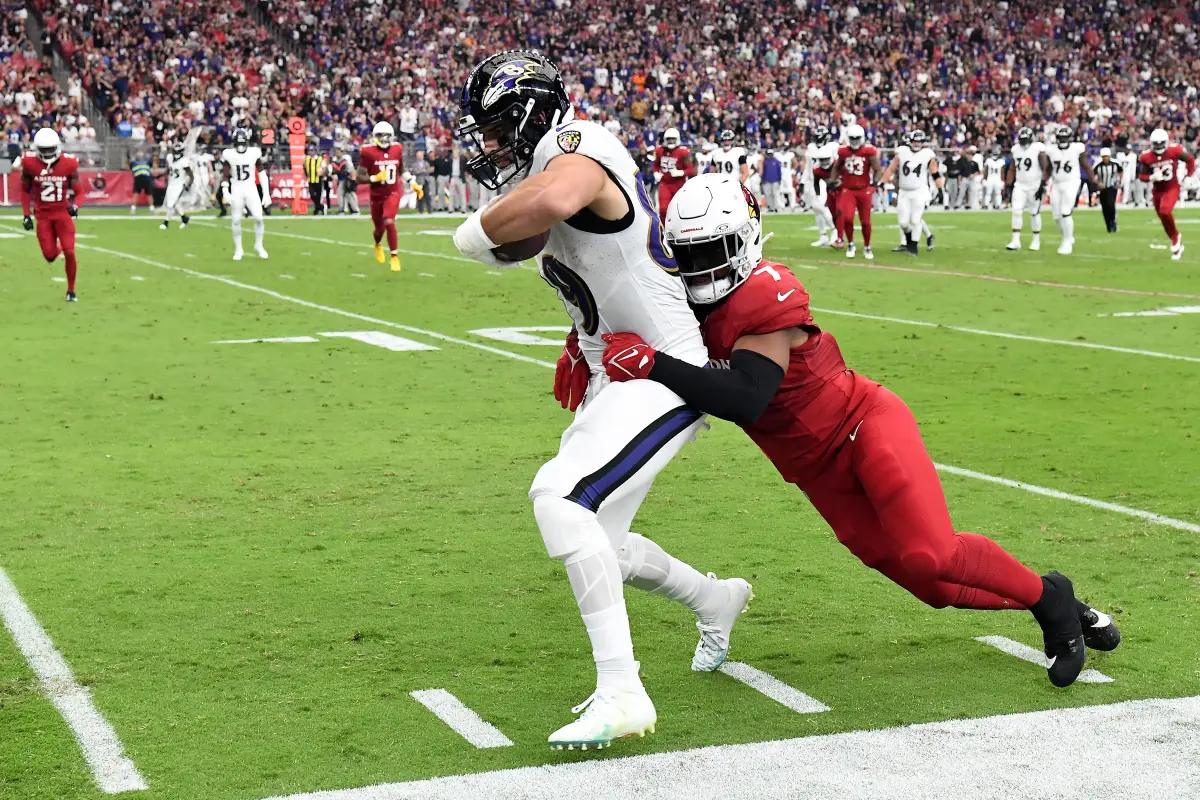 Mark Andrews caught a 5-yard touchdown pass from Lamar Jackson against the Arizona Cardinals. 