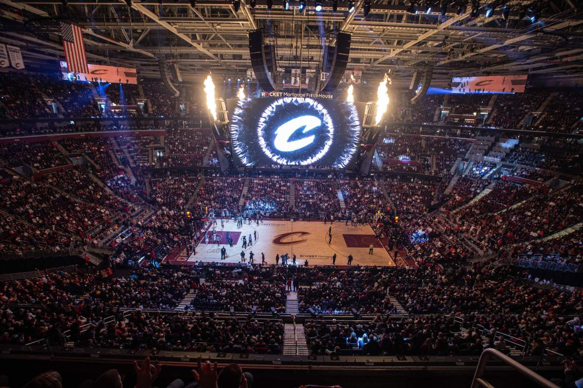 Mar 4, 2023; Cleveland, Ohio, USA; A general view of the court before a game between the Cleveland Cavaliers and the Detroit Pistons at Rocket Mortgage FieldHouse.