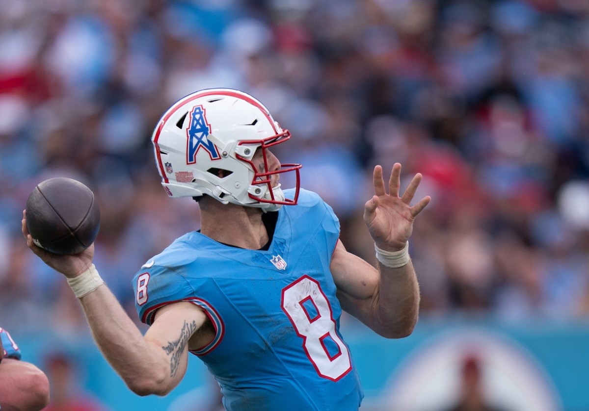 Titans rookie quarterback Will Levis tossed four touchdowns against the Falcons in Week 8.