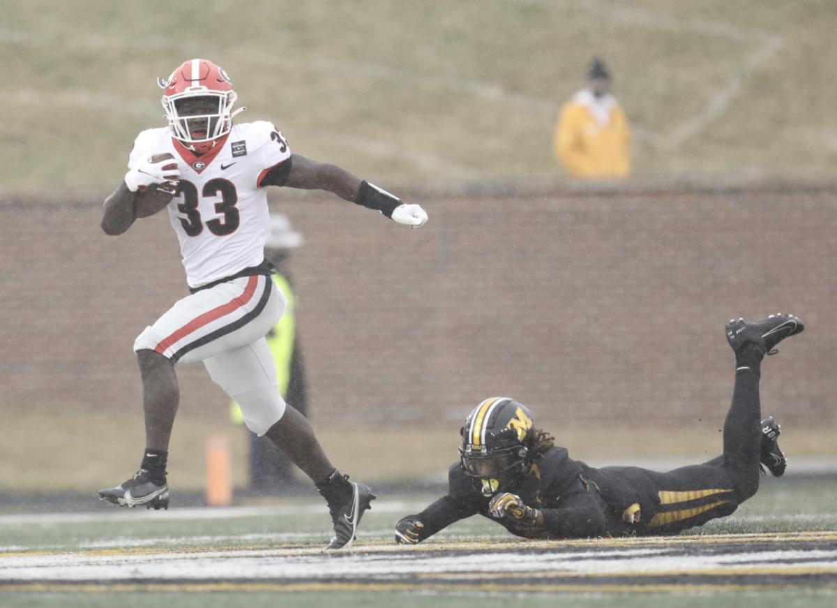 Georgia running back Daijun Edwards during the Bulldogs’ game against Missouri in Columbia, Mo., on Saturday, Dec. 12, 2020. (Photo by Cassie Florido)