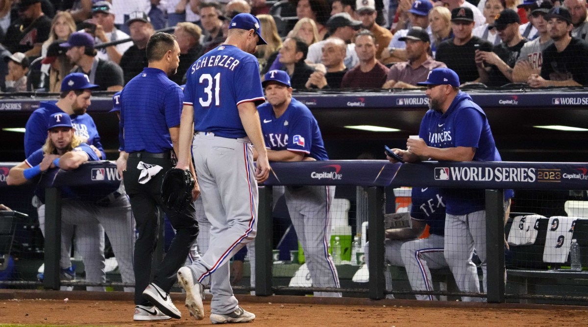 Max Scherzer walking off in Game 3.