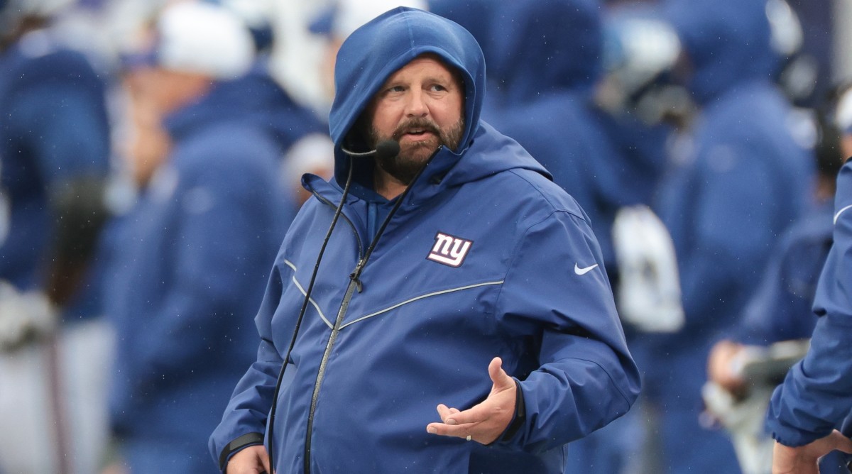 Giants coach Brian Daboll looks on during the first half of a game against the Jets.