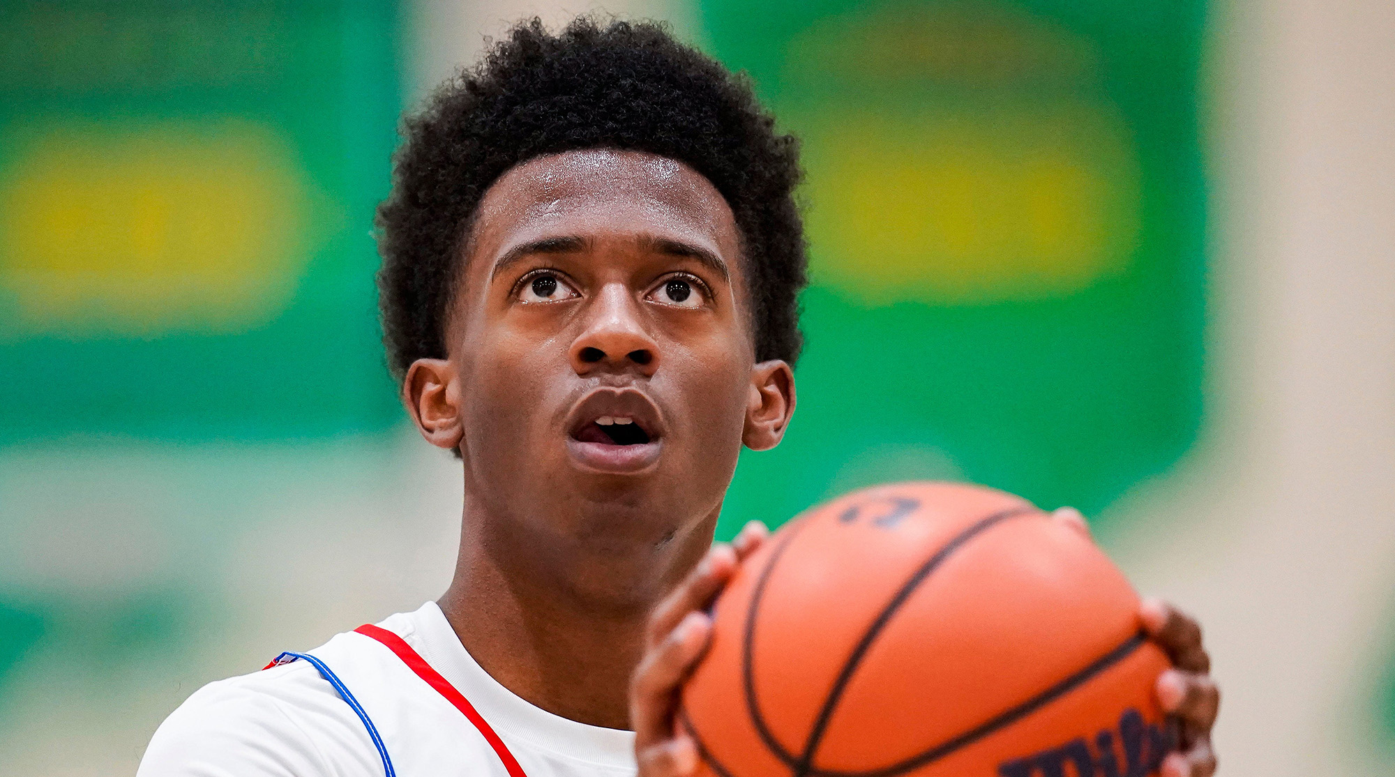 Myles Colvin shooting a free throw.