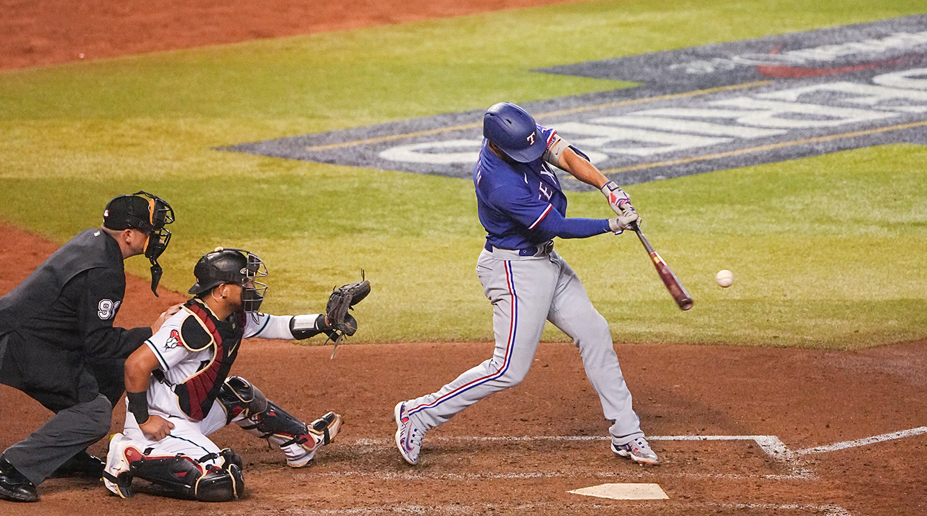 Marcus Semien hitting a home run.