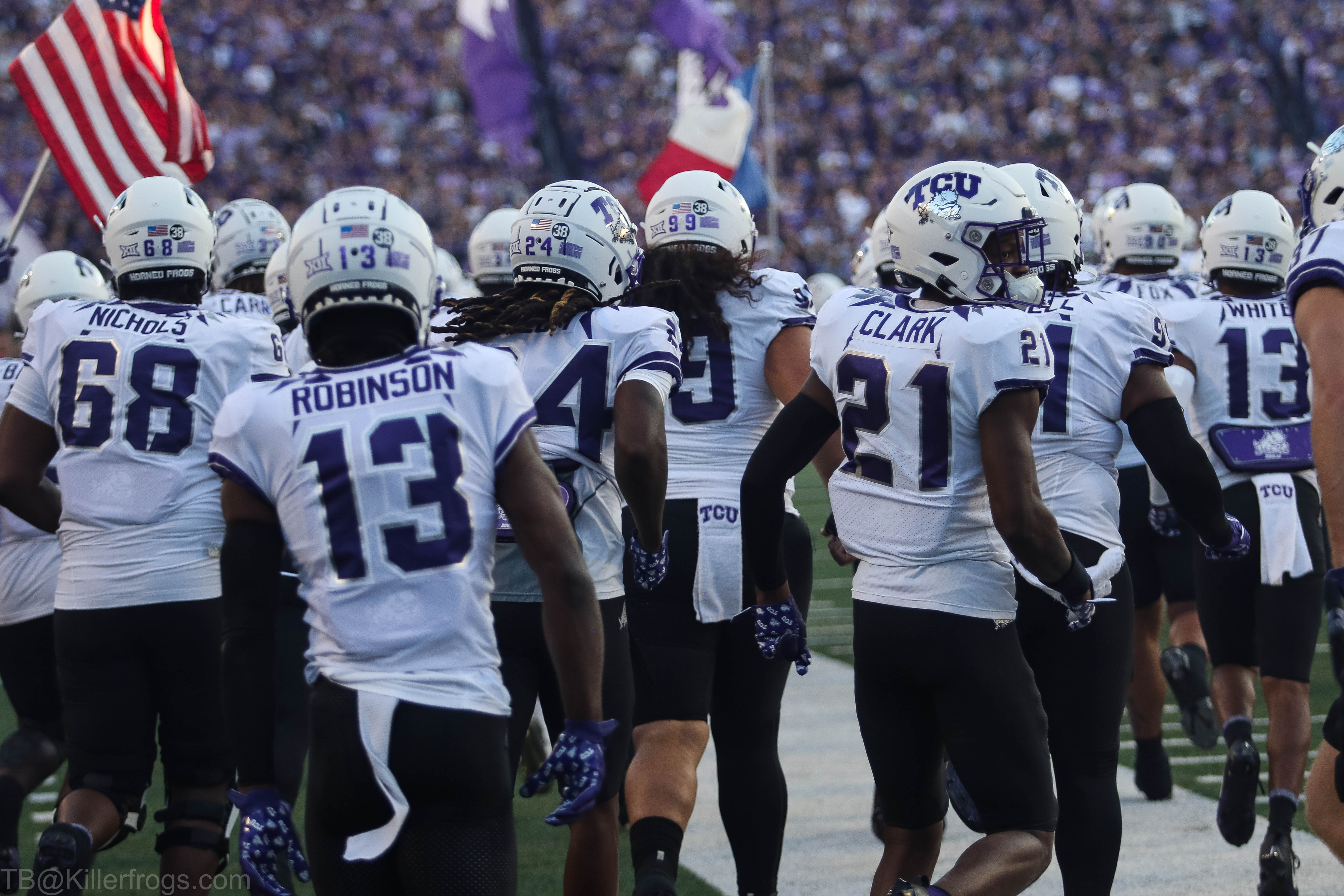 TCU takes the field at the Kansas State game, October 21, 2023