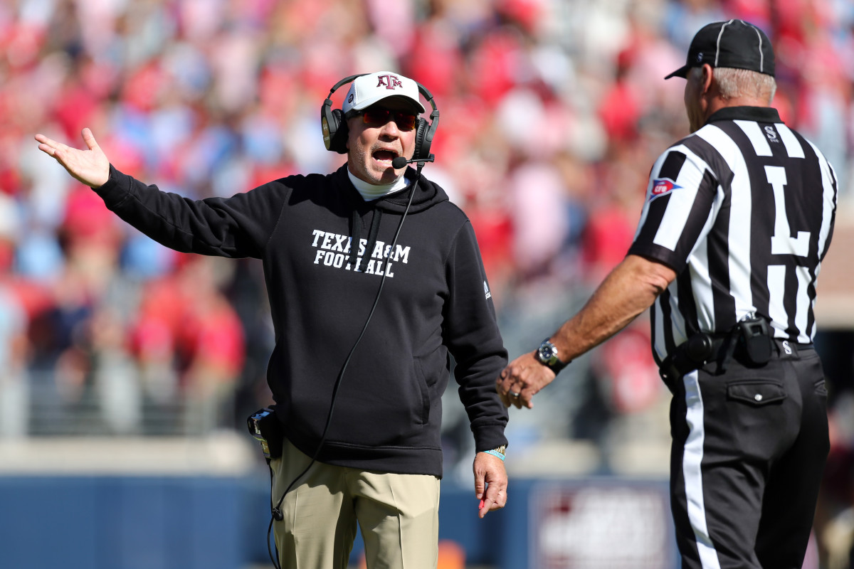 Jimbo Fisher during the Texas A&M Aggies matchup vs. the Ole Miss Rebels.