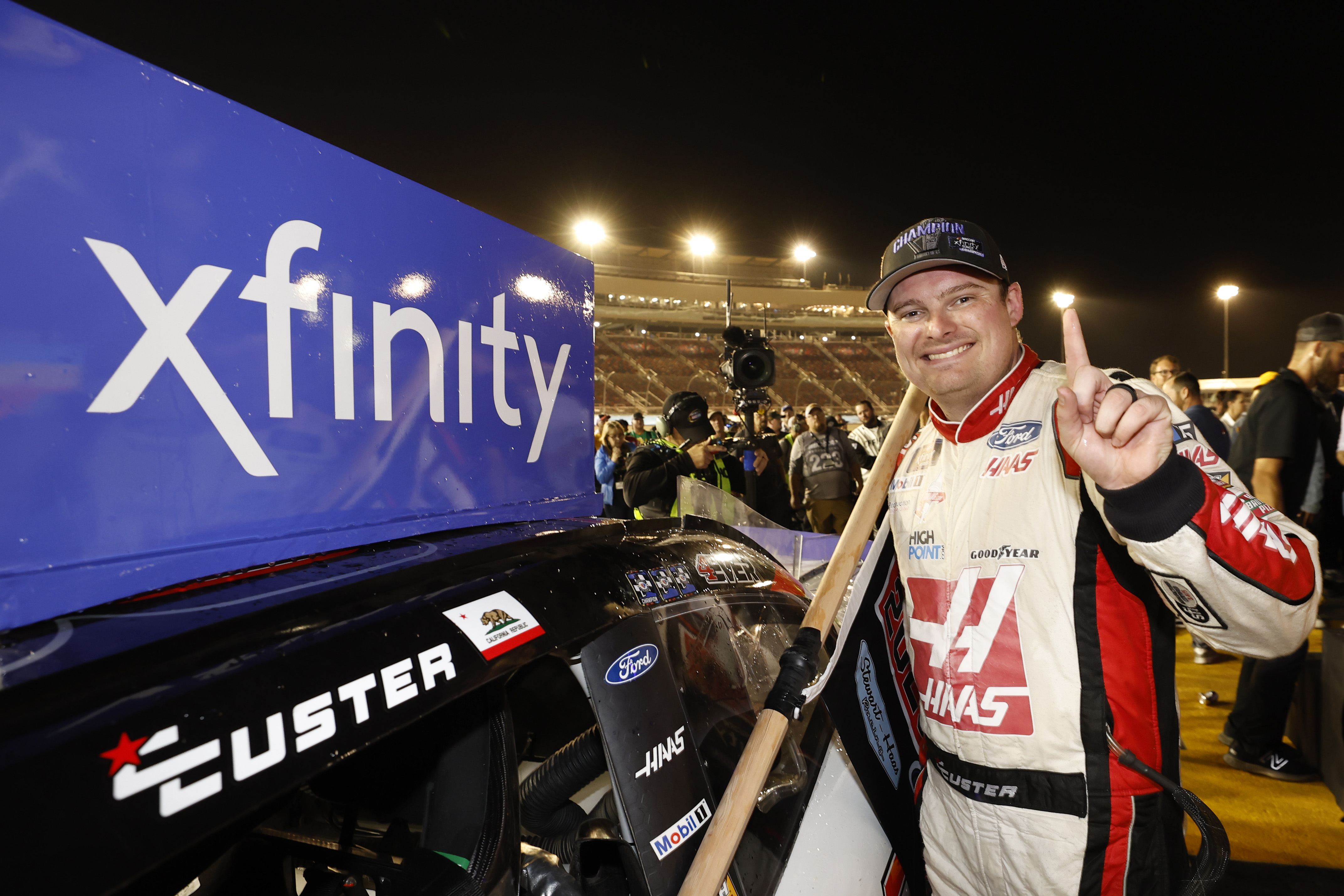 Cole Custer makes it very clear who won the NASCAR Xfinity championship Saturday at Phoenix Raceway. (Photo by Chris Graythen/Getty Images)