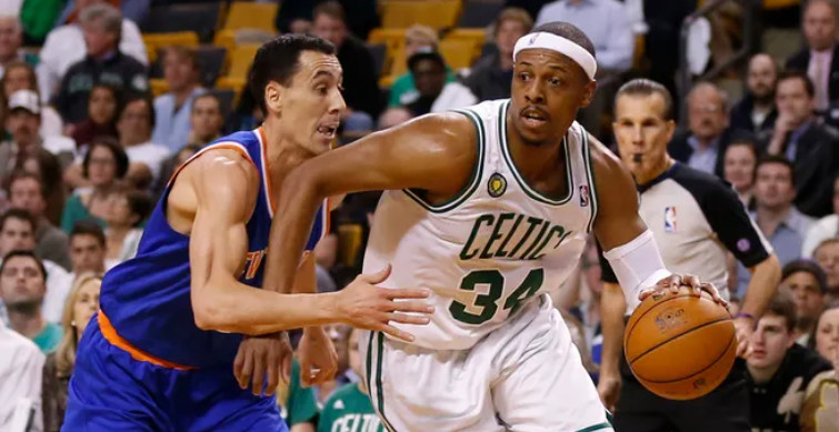 Pierce (34) drives against the Knicks during the 2013 NBA Playoffs
