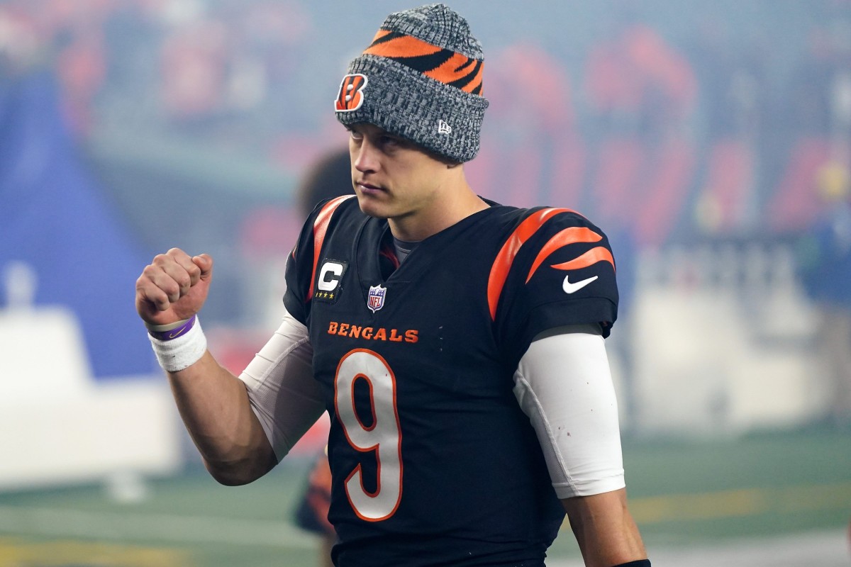 Cincinnati Bengals quarterback Joe Burrow (9) walks to the locker room at the conclusion of a Week 9 NFL football game between the Buffalo Bills and the Cincinnati Bengals, Monday, Nov. 6, 2023, at Paycor Stadium in Cincinnati.  