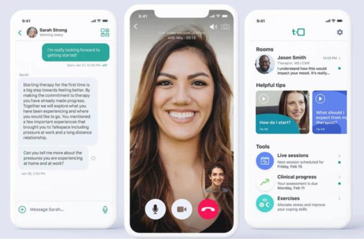 The app interface of the Talkspace app