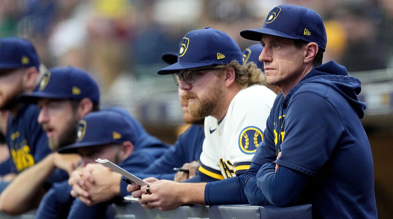 Craig Counsell watches on as the Brewers play in the National League playoffs.