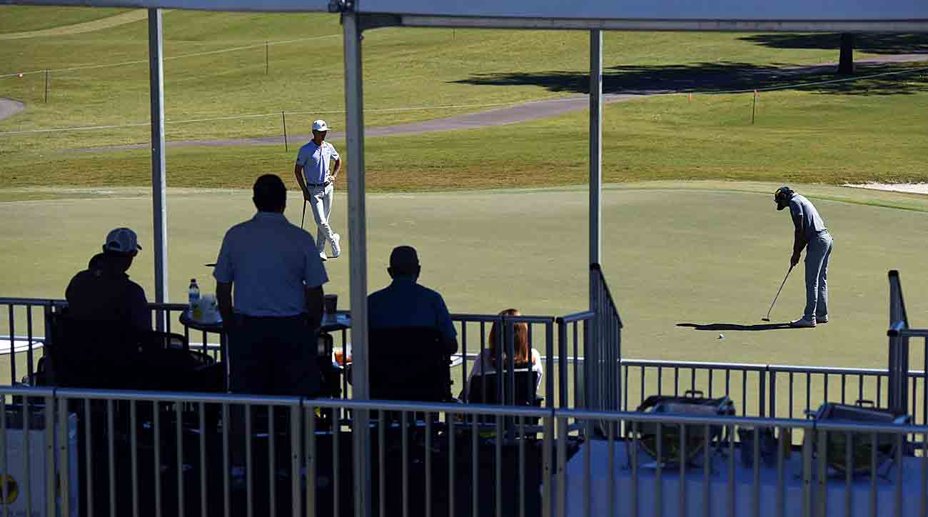 Play is pictured on the 9th hole in the final round at the 2022 Sanderson Farms Championship.