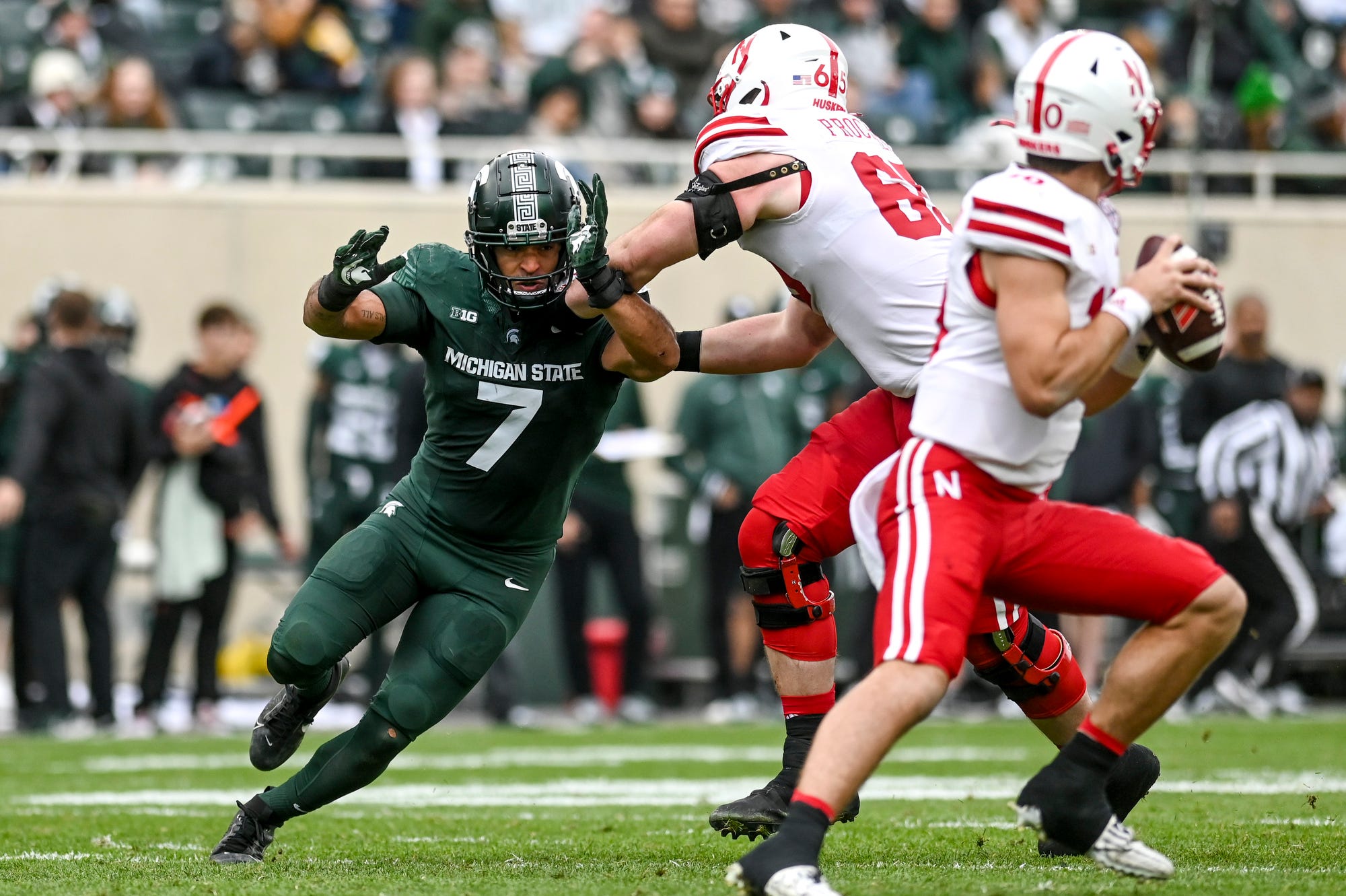 Heinrich Haarberg and Teddy Prochazka 2023 Nebraska vs Michigan State football USATSI_21816047