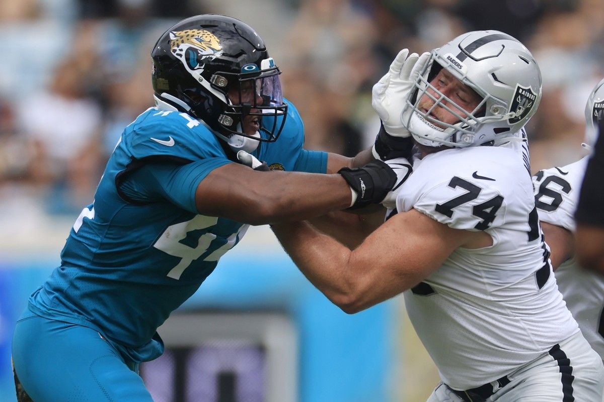 Las Vegas Raiders offensive tackle Kolton Miller has been listed as doubtful for Sunday's game against the New York Jets.
