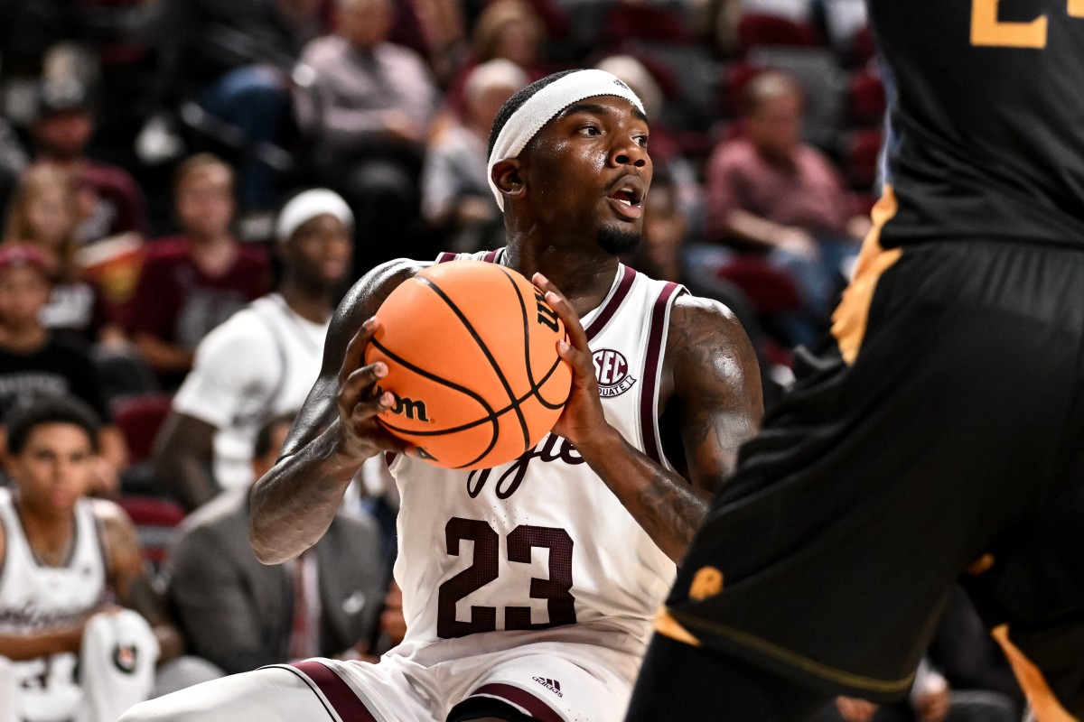 Nov 6, 2023; College Station, Texas, USA; Texas A&M Aggies guard Tyrece Radford (23) looks to pass the ball during the second half against the Texas A&M Commerce at Reed Arena.