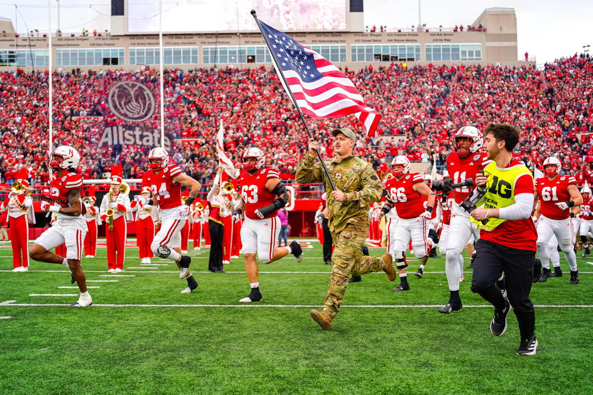 Tunnel Walk Veterans Day 2023 Nebraska vs Maryland football USATSI_21874378