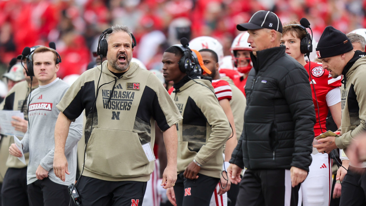 Rhule Matt Rhule and Referee 2023 Nebraska-Maryland football