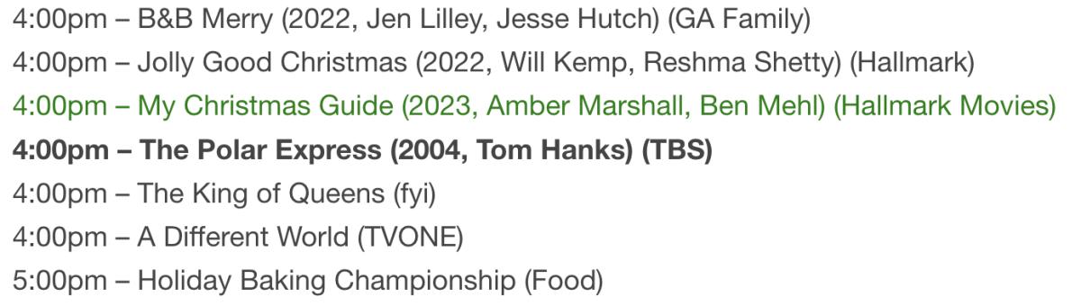 Christmas television line-up for Nov. 11 during the Arkansas Razorback game with Auburn.
