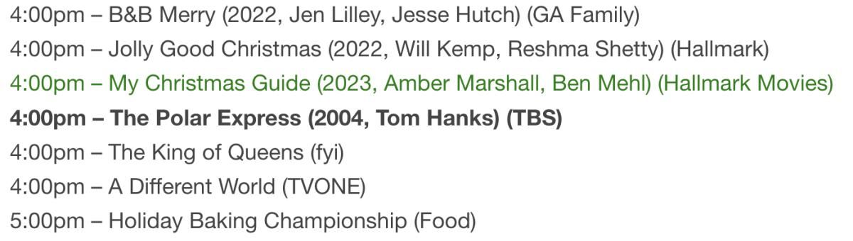 Christmas television line-up for Nov. 11 during the Arkansas Razorback game with Auburn.