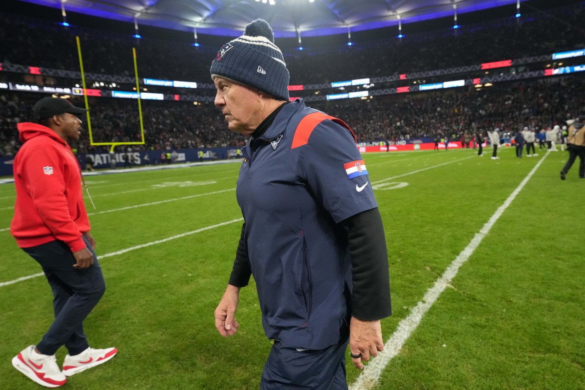 Patriots coach Bill Belichick walks off the field in Frankfurt, Germany, after New England fell to 2-8, their worst start under Belichick since 2000.