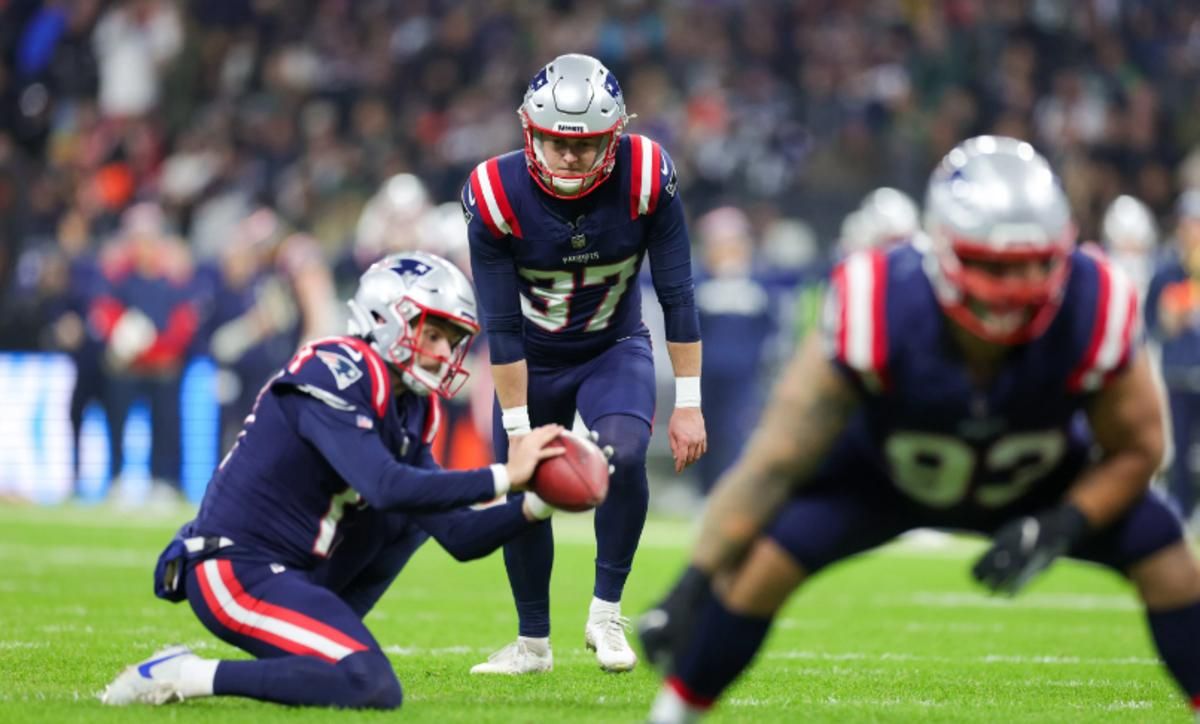Chad Ryland (37) was responsible for all of New England's scoring ... and one critical error ... on Sunday afternoon in Frankfurt.