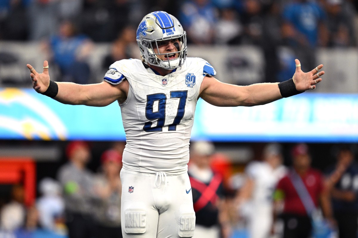 Lions defensive end Aidan Hutchinson has seven sacks on the season for Detroit, which leads the NFC North.