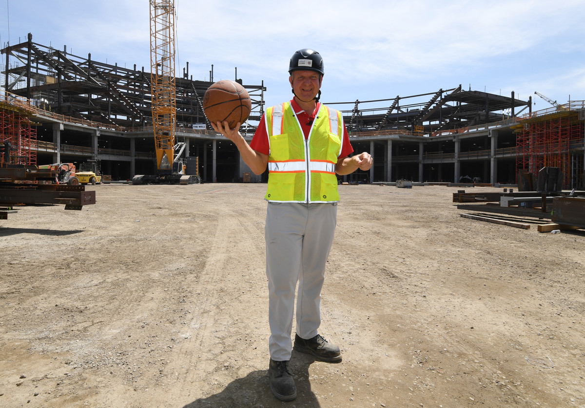 Steve Ballmer stands outside the construction zone of the Clippers’ new arena.