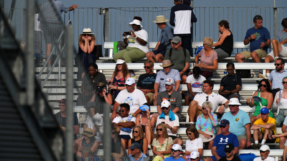Tennis fans watch a match between Elena Rybanika and Jelena Ostapenka at the Western & Southern Open.