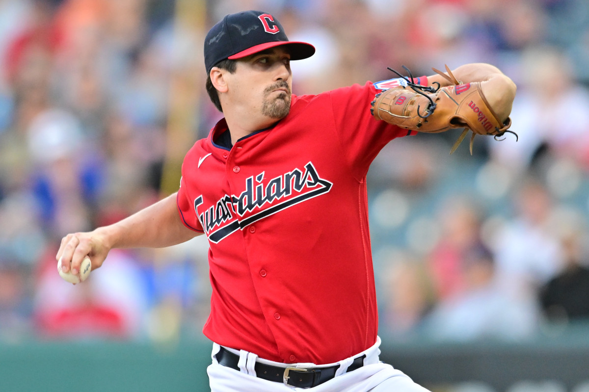 Sep 1, 2023; Cleveland, Ohio, USA; Cleveland Guardians pitcher Cal Quantrill (47) throws a pitch during the first inning against the Tampa Bay Rays at Progressive Field.