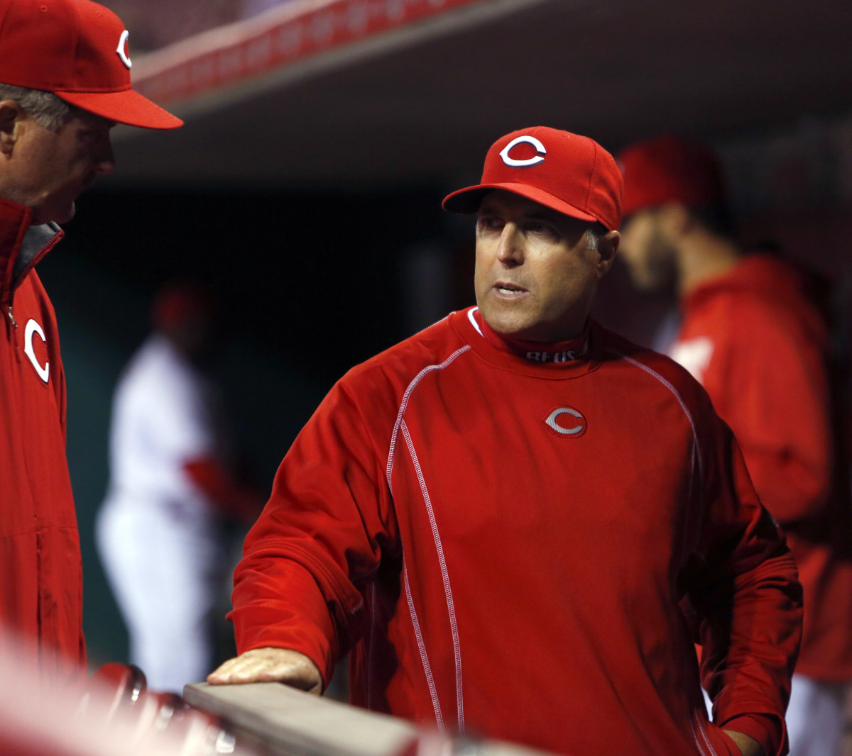 Cincinnati Reds manager Bryan Price in the dugout during the sixth inning against the SF Giants at Great American Ball Park. (2016)