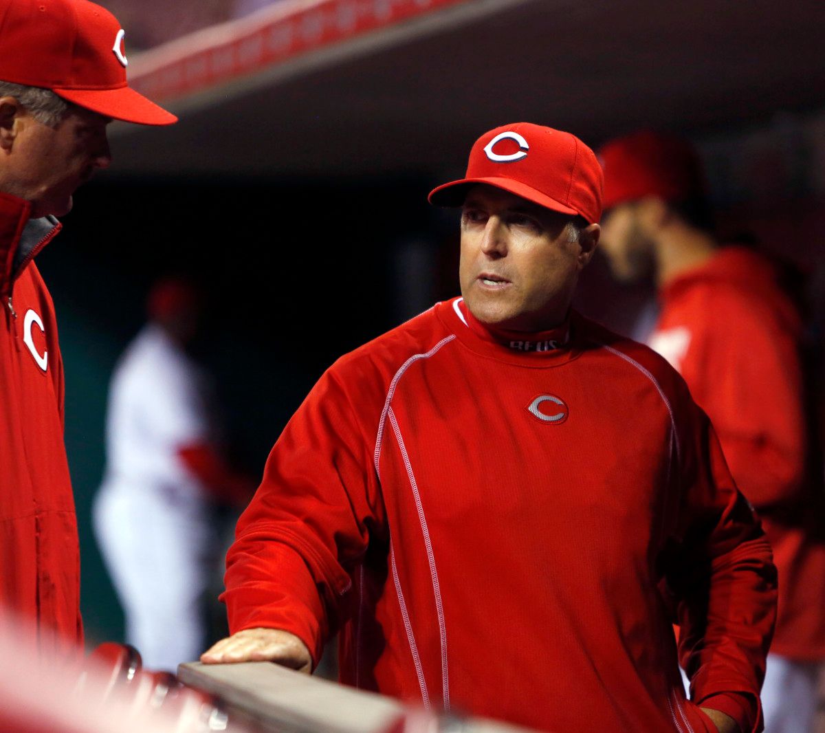 Cincinnati Reds manager Bryan Price in the dugout during the sixth inning against the SF Giants at Great American Ball Park. (2016)