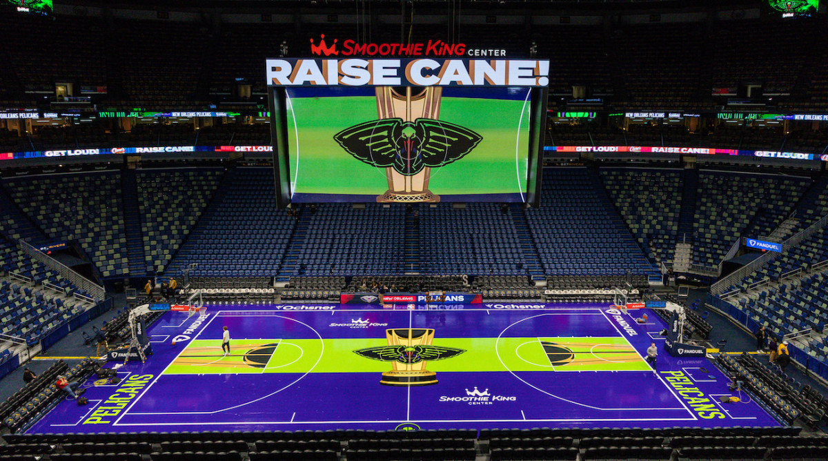 New Orleans Pelicans in-season NBA tournament court.