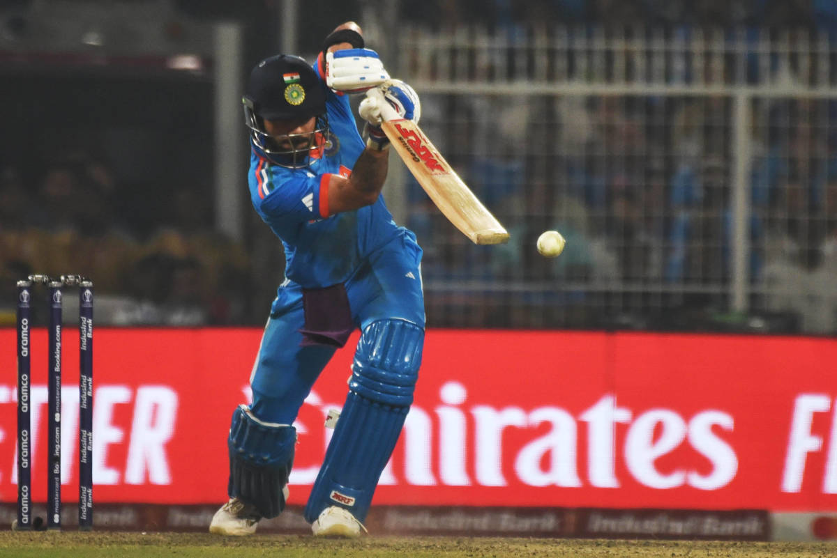Virat Kohli pictured batting for India during the 2023 Cricket World Cup