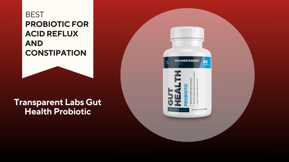 A white and blue bottle of Transparent Labs Gut Health Probiotic