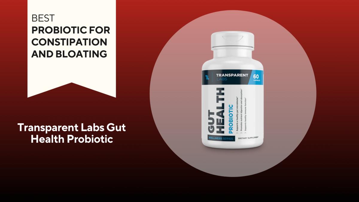 A blue and white bottle of Transparent Labs gut health probiotic