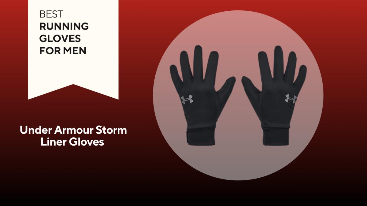 Under Armour Storm Liner Gloves over a red background